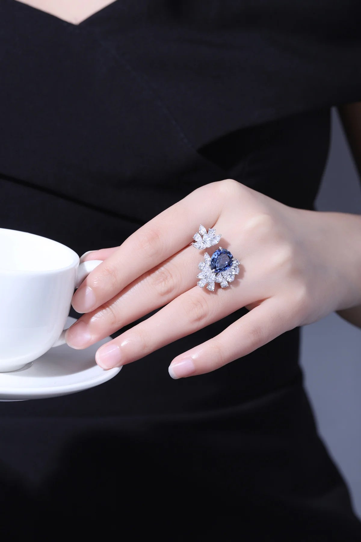 Pear Shape Sapphire Open Ring